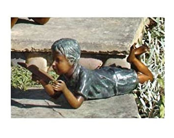Boy Reading His Favorite Book Garden Statue Bronze Outdoor Library